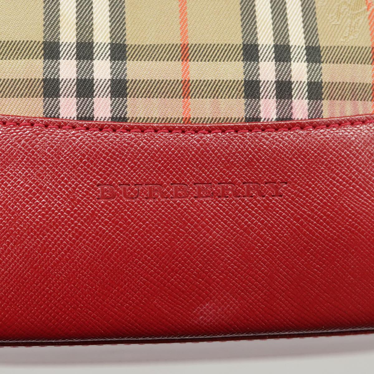 BURBERRY Nova Check Hand Bag Canvas Beige Red Auth 100640