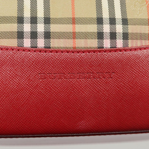 BURBERRY Nova Check Hand Bag Canvas Beige Red Auth 100640
