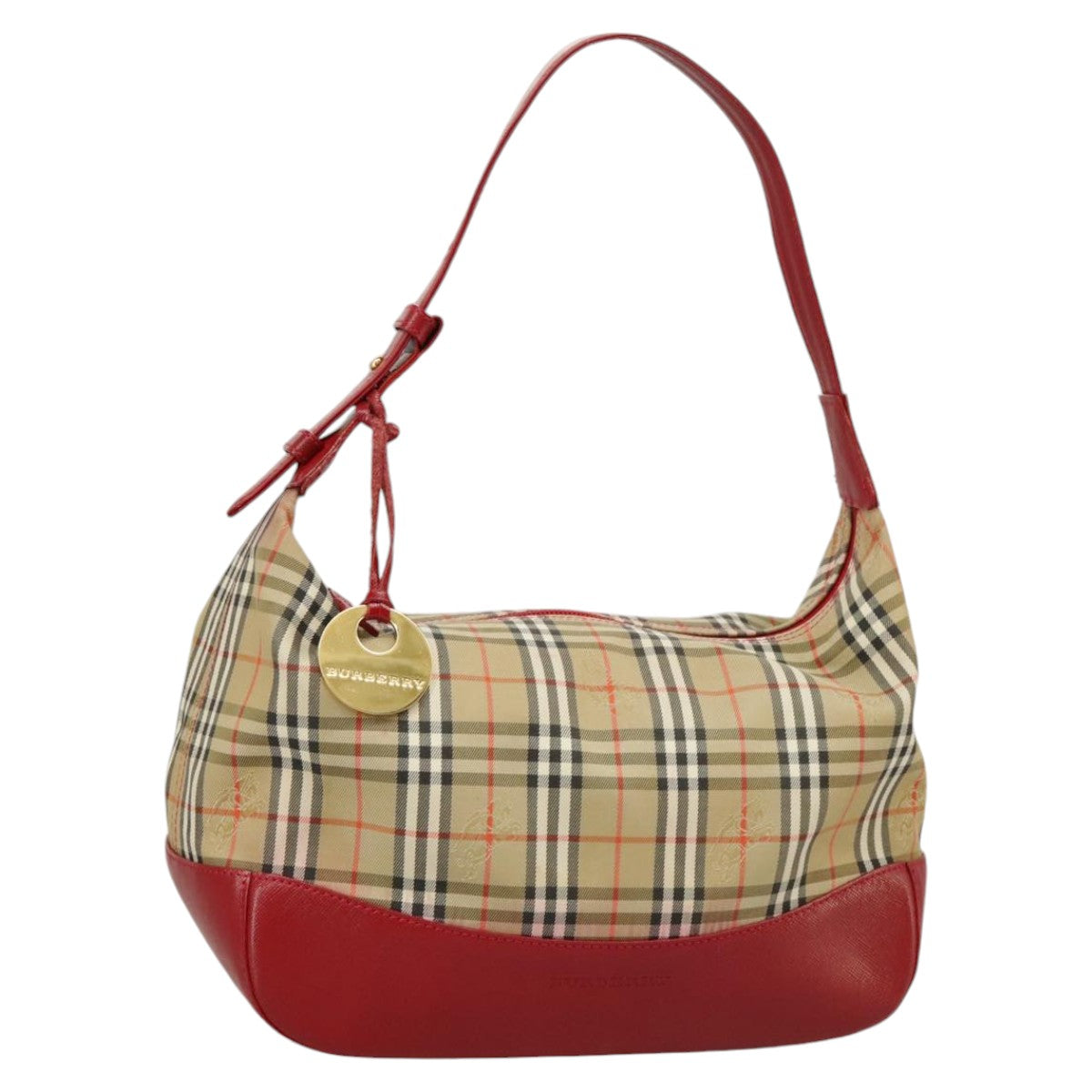 BURBERRY Nova Check Hand Bag Canvas Beige Red Auth 100640