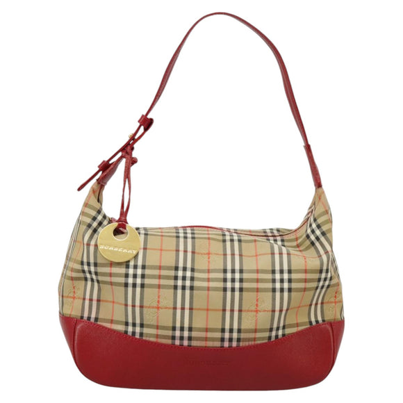 BURBERRY Nova Check Hand Bag Canvas Beige Red Auth 100640