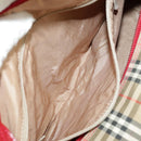 BURBERRY Nova Check Hand Bag Canvas Beige Red Auth 100640-12