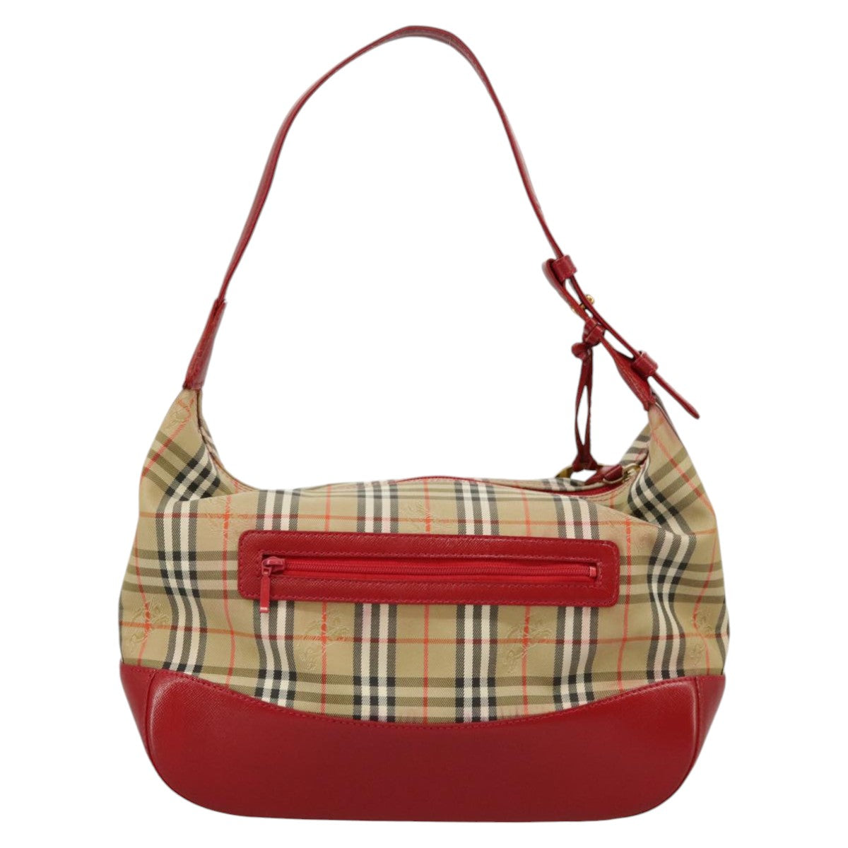 BURBERRY Nova Check Hand Bag Canvas Beige Red Auth 100640