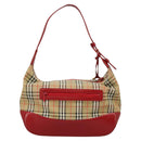 BURBERRY Nova Check Hand Bag Canvas Beige Red Auth 100640-2