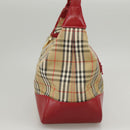 BURBERRY Nova Check Hand Bag Canvas Beige Red Auth 100640-3