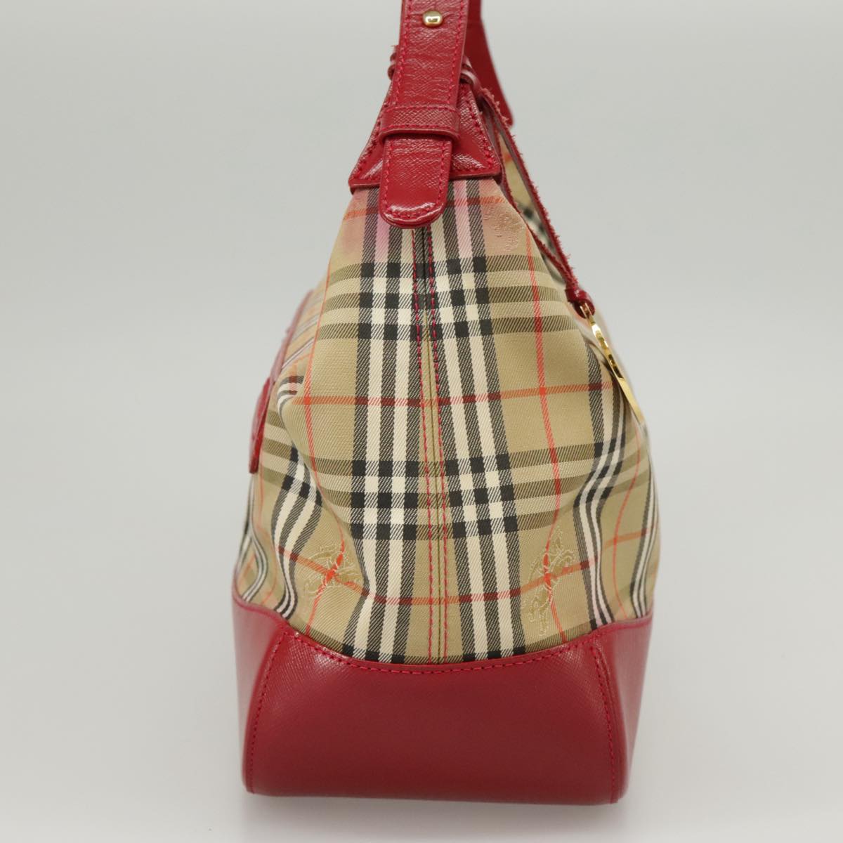 BURBERRY Nova Check Hand Bag Canvas Beige Red Auth 100640