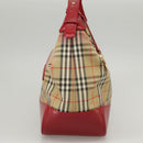 BURBERRY Nova Check Hand Bag Canvas Beige Red Auth 100640-4