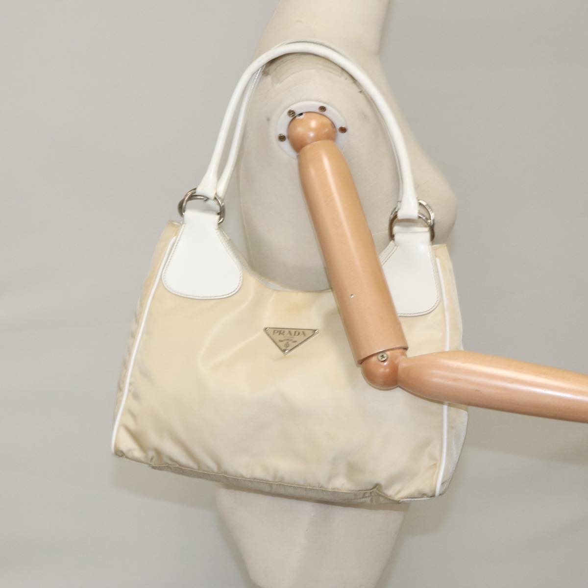 PRADA Shoulder Bag Nylon Beige Auth 100643