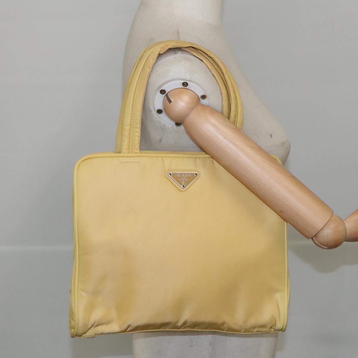 PRADA Hand Bag Nylon Yellow Auth 100644