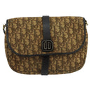 Christian Dior Trotter Canvas Shoulder Bag Beige Dark Brown Gold Auth 100648-13