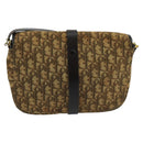 Christian Dior Trotter Canvas Shoulder Bag Beige Dark Brown Gold Auth 100648-2