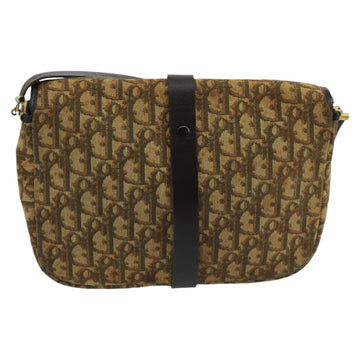 Christian Dior Trotter Canvas Shoulder Bag Beige Dark Brown Gold Auth 100648 - 0