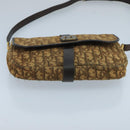 Christian Dior Trotter Canvas Shoulder Bag Beige Dark Brown Gold Auth 100648-5
