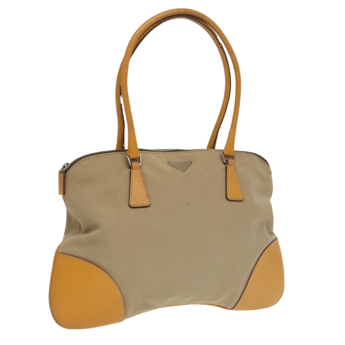 PRADA Hand Bag Canvas Beige Auth 100651