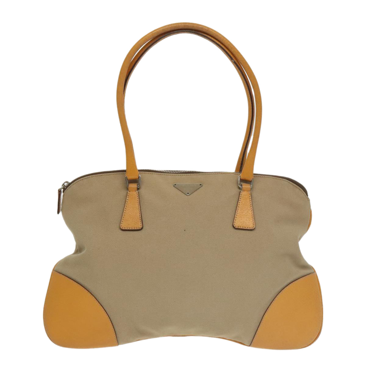 PRADA Hand Bag Canvas Beige Auth 100651