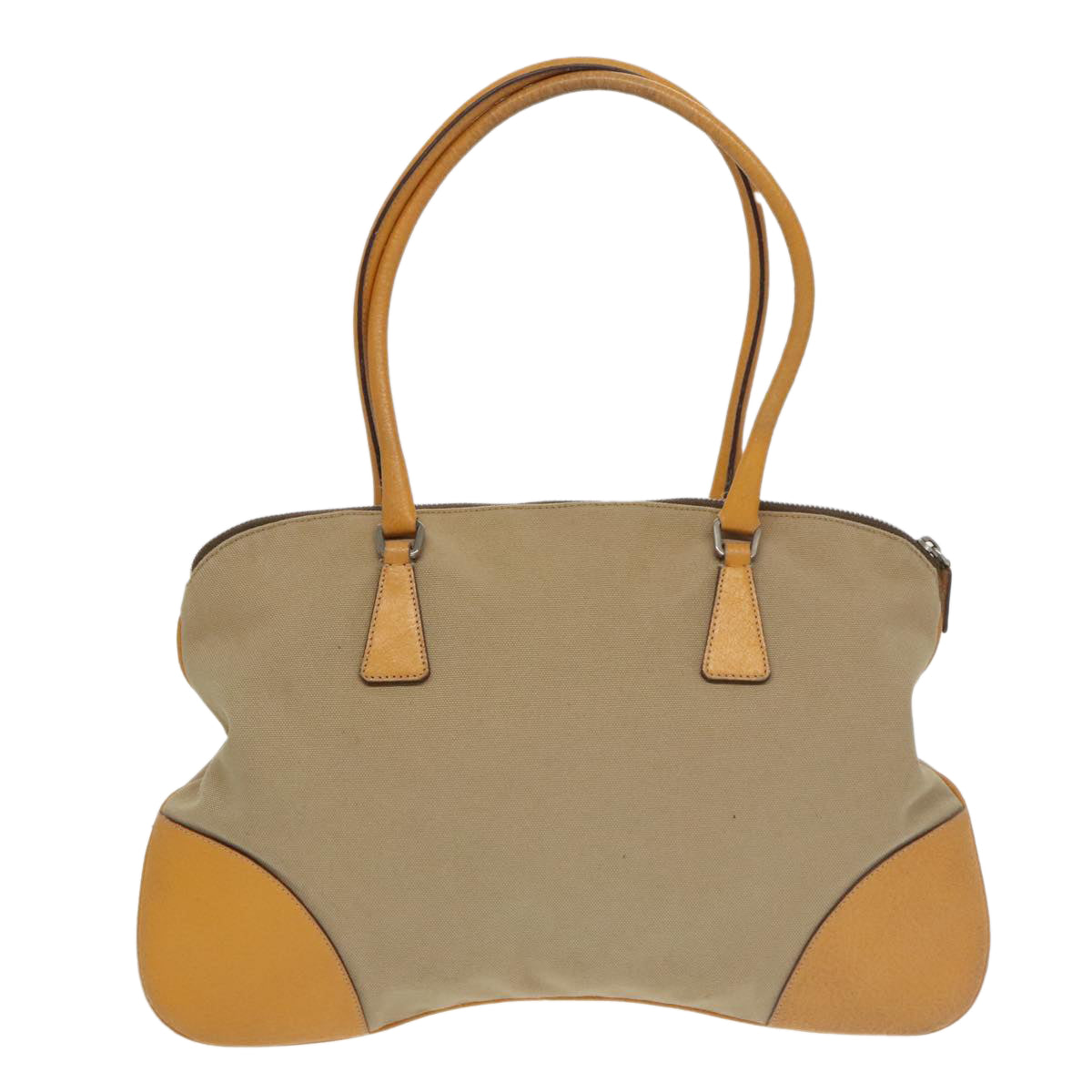 PRADA Hand Bag Canvas Beige Auth 100651