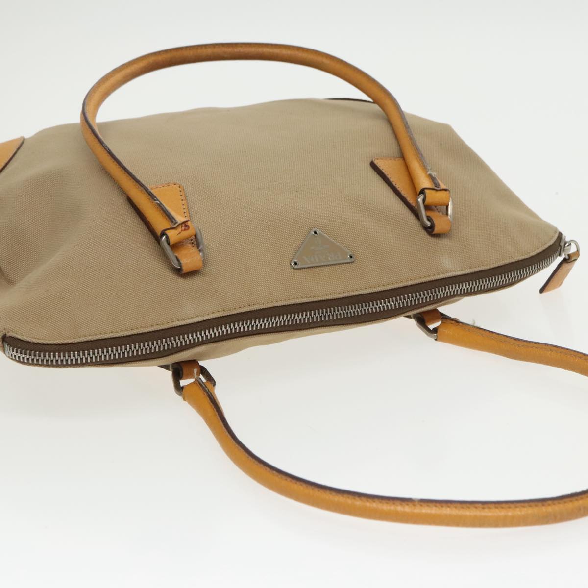 PRADA Hand Bag Canvas Beige Auth 100651