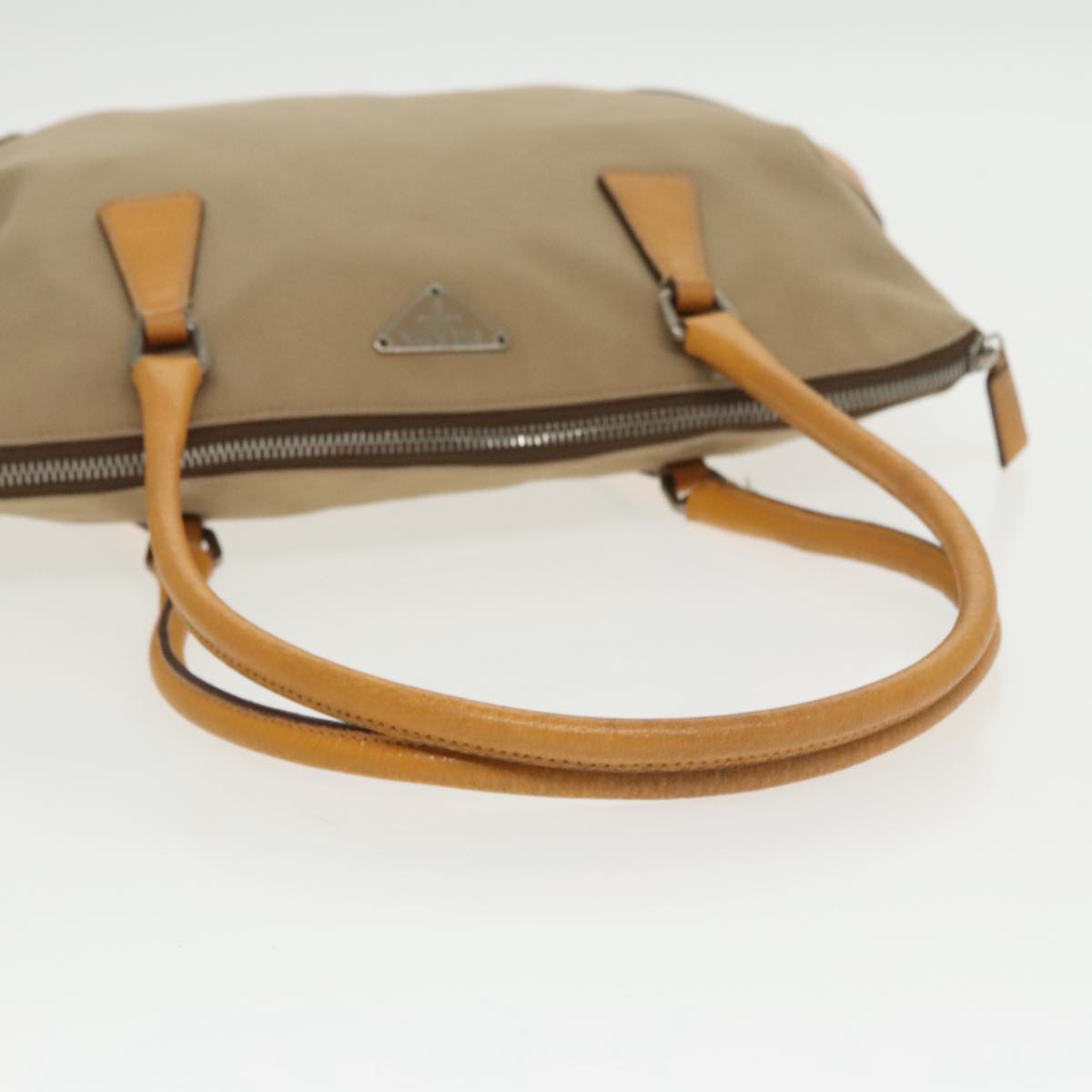 PRADA Hand Bag Canvas Beige Auth 100651