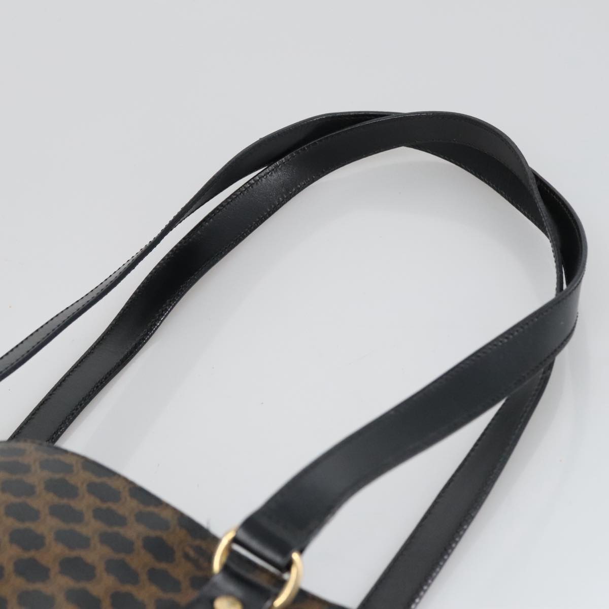 CELINE Macadam Canvas Tote Bag PVC Leather Black Gold Auth 100653