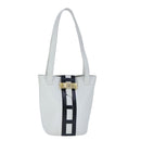 CELINE Ribbon Tote Bag Leather White Black Auth 100656-1