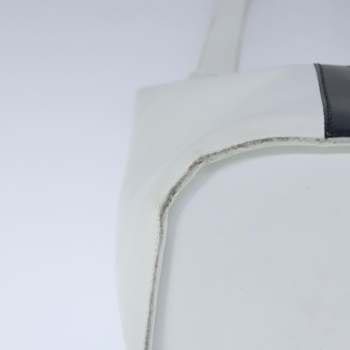 CELINE Ribbon Tote Bag Leather White Black Auth 100656