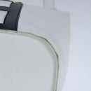 CELINE Ribbon Tote Bag Leather White Black Auth 100656-14