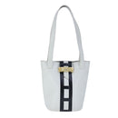 CELINE Ribbon Tote Bag Leather White Black Auth 100656-13