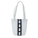 CELINE Ribbon Tote Bag Leather White Black Auth 100656-2