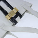 CELINE Ribbon Tote Bag Leather White Black Auth 100656-6