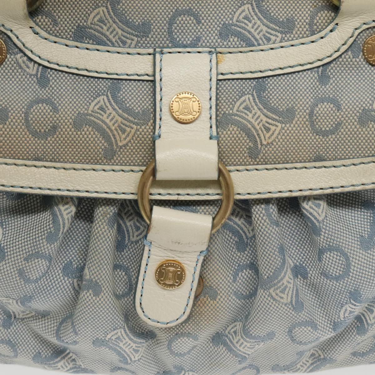 CELINE Paris Macadam Canvas Boogie bag Hand Bag Light Blue Auth 100659