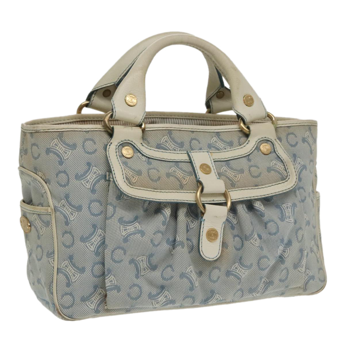 CELINE Paris Macadam Canvas Boogie bag Hand Bag Light Blue Auth 100659