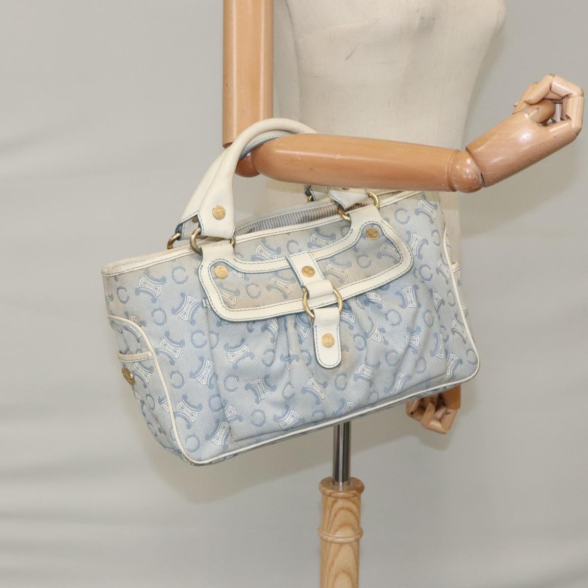 CELINE Paris Macadam Canvas Boogie bag Hand Bag Light Blue Auth 100659