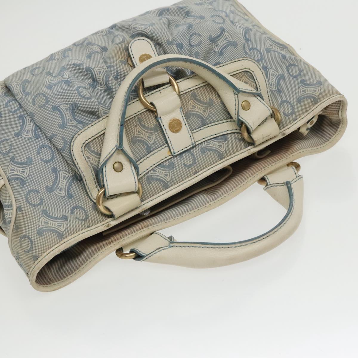 CELINE Paris Macadam Canvas Boogie bag Hand Bag Light Blue Auth 100659