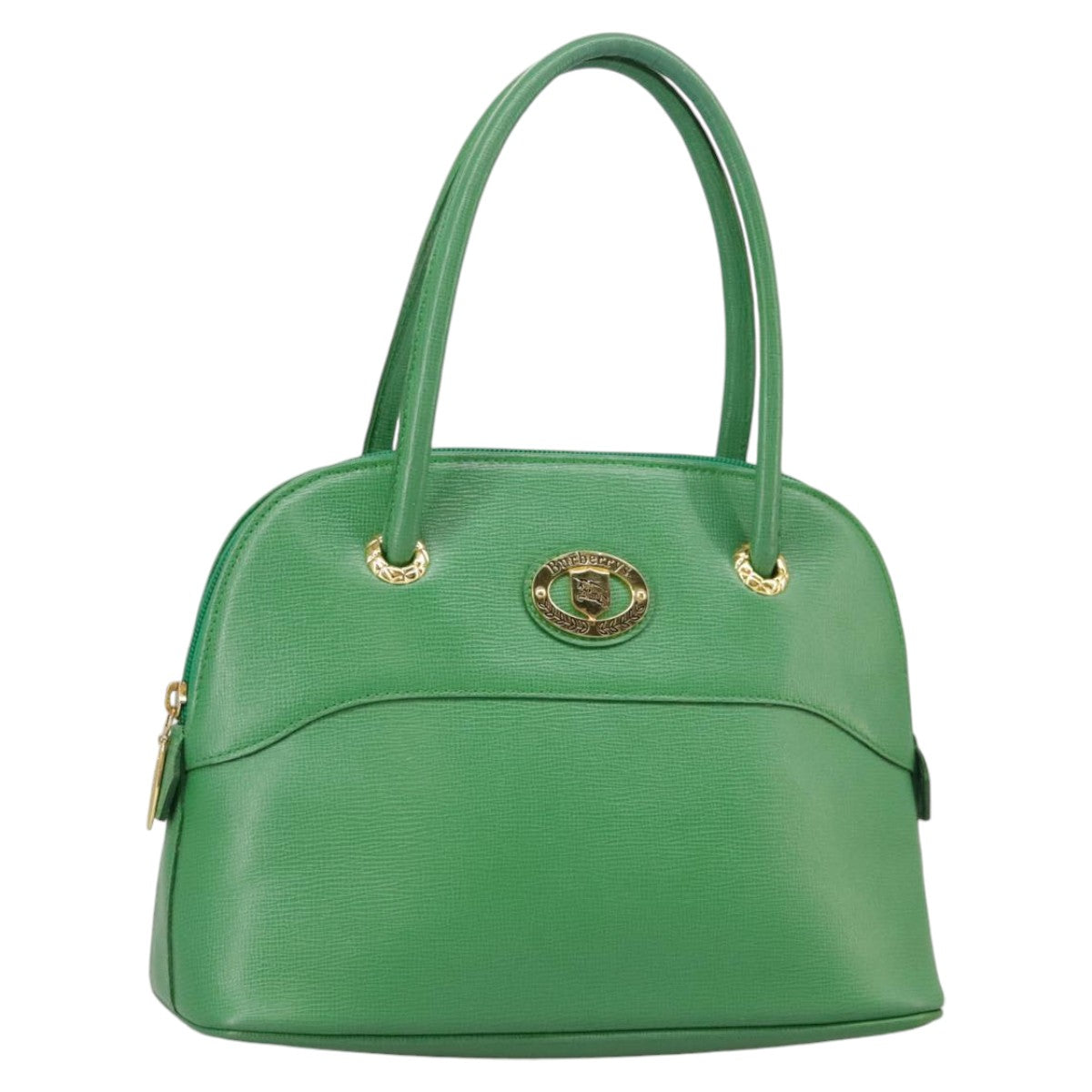 Burberrys Hand Bag Leather Green Gold Auth 100662