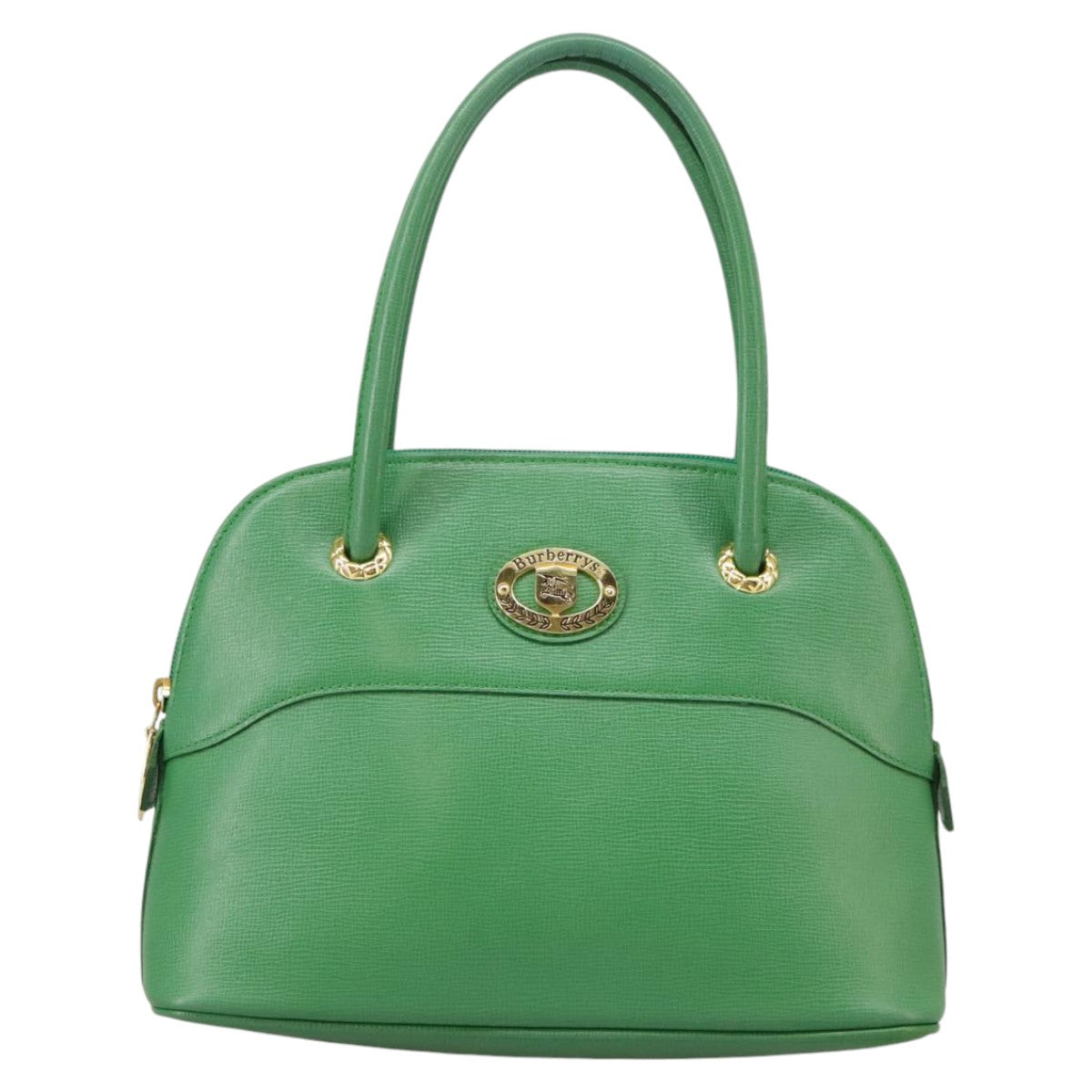 Burberrys Hand Bag Leather Green Gold Auth 100662 - 0