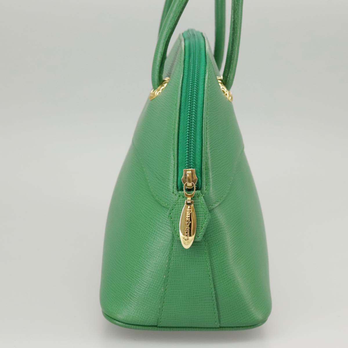 Burberrys Hand Bag Leather Green Gold Auth 100662