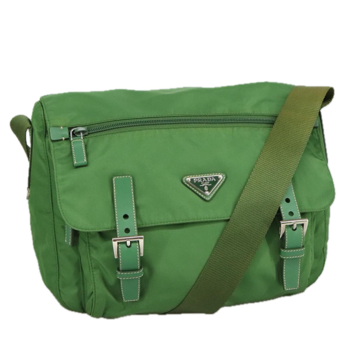 PRADA Shoulder Bag Nylon Green Silver Auth 100663