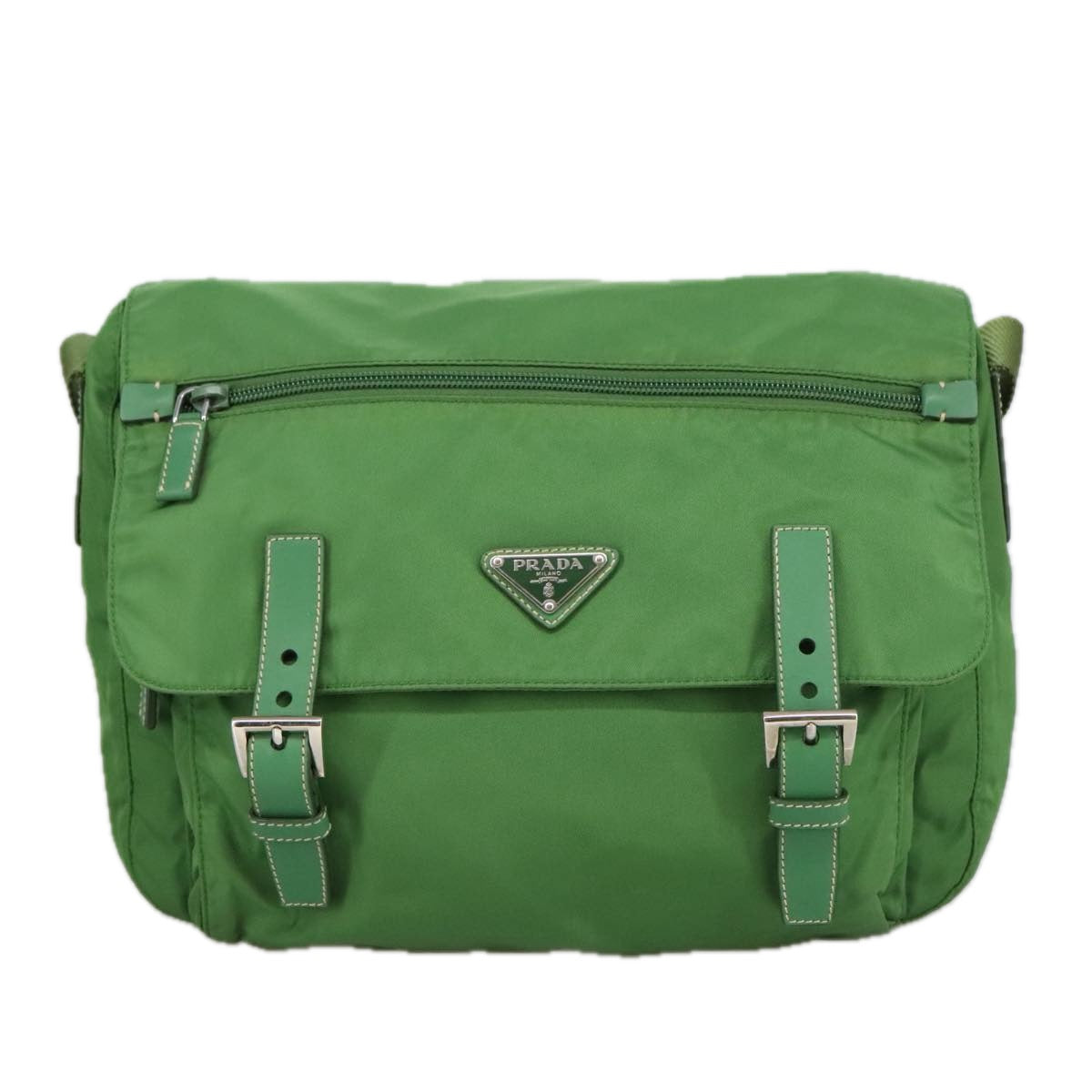 PRADA Shoulder Bag Nylon Green Silver Auth 100663 - 0