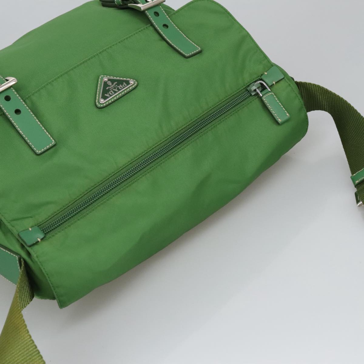 PRADA Shoulder Bag Nylon Green Silver Auth 100663