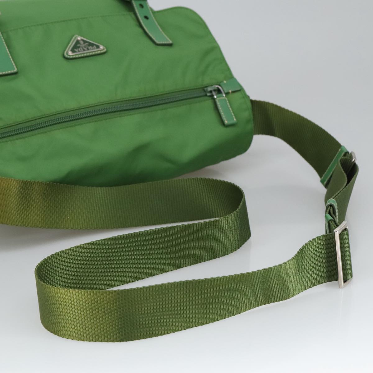 PRADA Shoulder Bag Nylon Green Silver Auth 100663