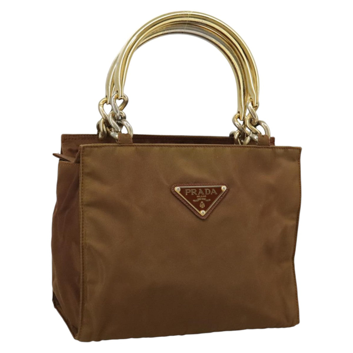 PRADA Hand Bag Nylon Brown Auth 100666