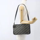 Christian Dior Trotter Canvas Shoulder Bag Beige Navy gold Auth 100669-20