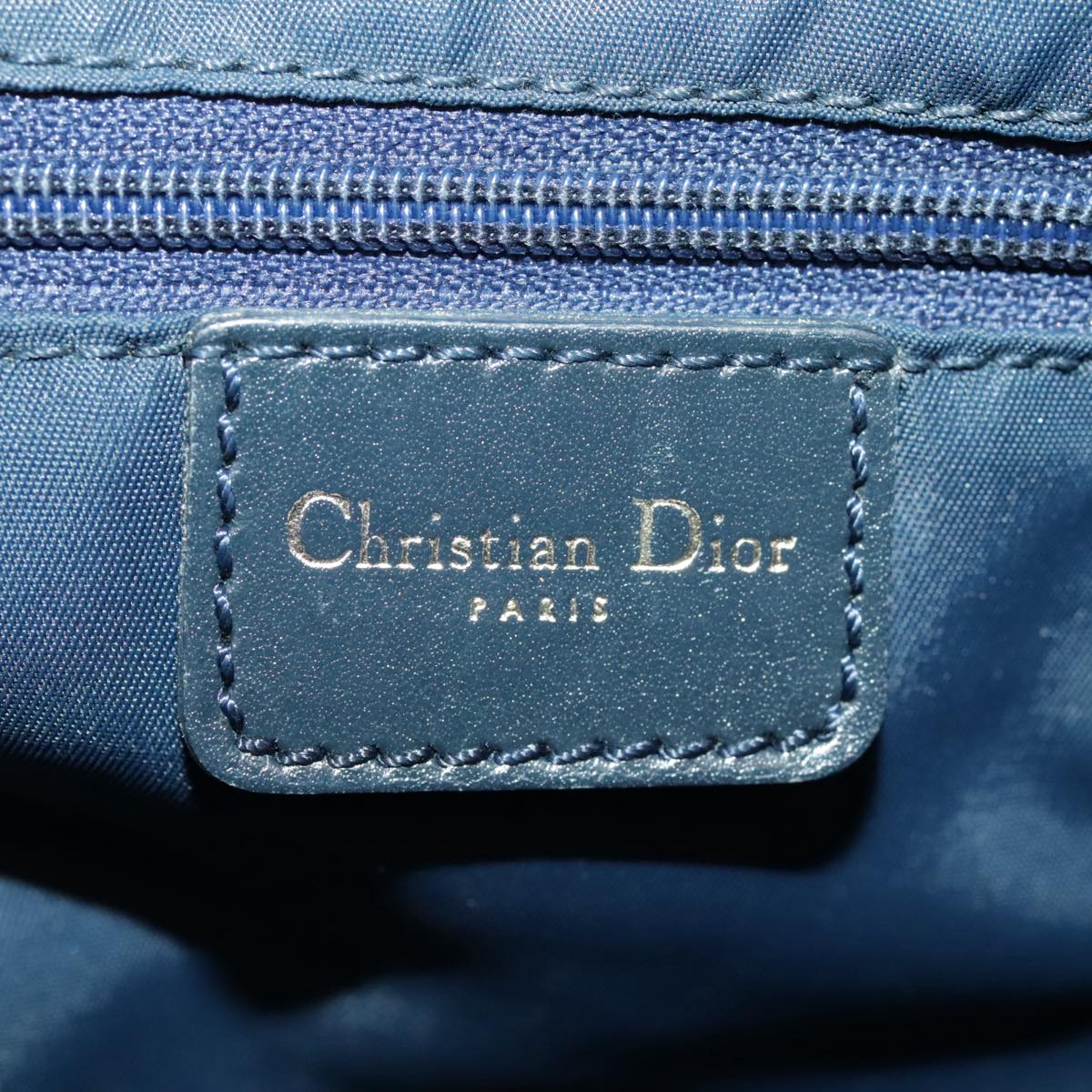 Christian Dior Trotter Canvas Hand Bag Navy Gold Silver Auth 100671