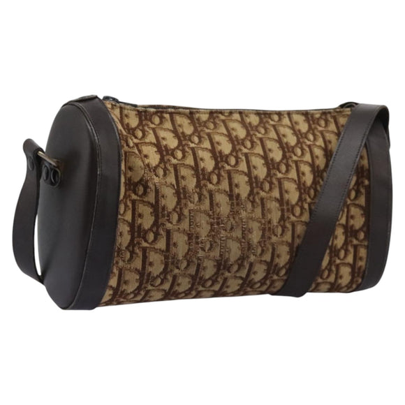 Christian Dior Trotter Canvas Shoulder Bag Beige Brown gold Auth 100672