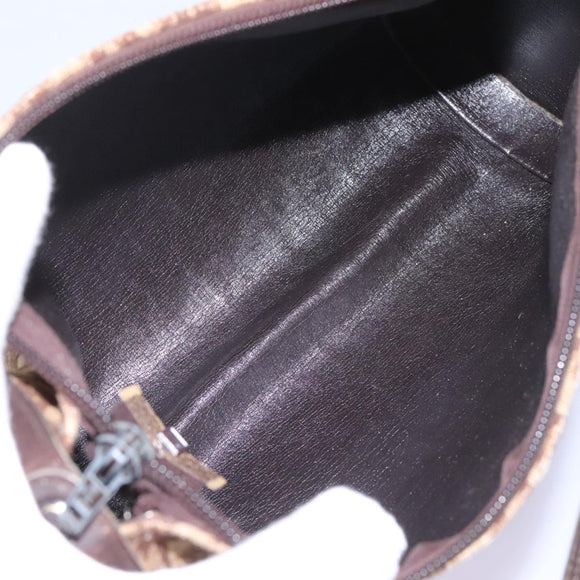 Christian Dior Trotter Canvas Shoulder Bag Beige Brown gold Auth 100672