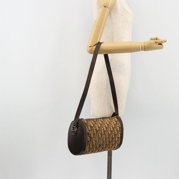 Christian Dior Trotter Canvas Shoulder Bag Beige Brown gold Auth 100672