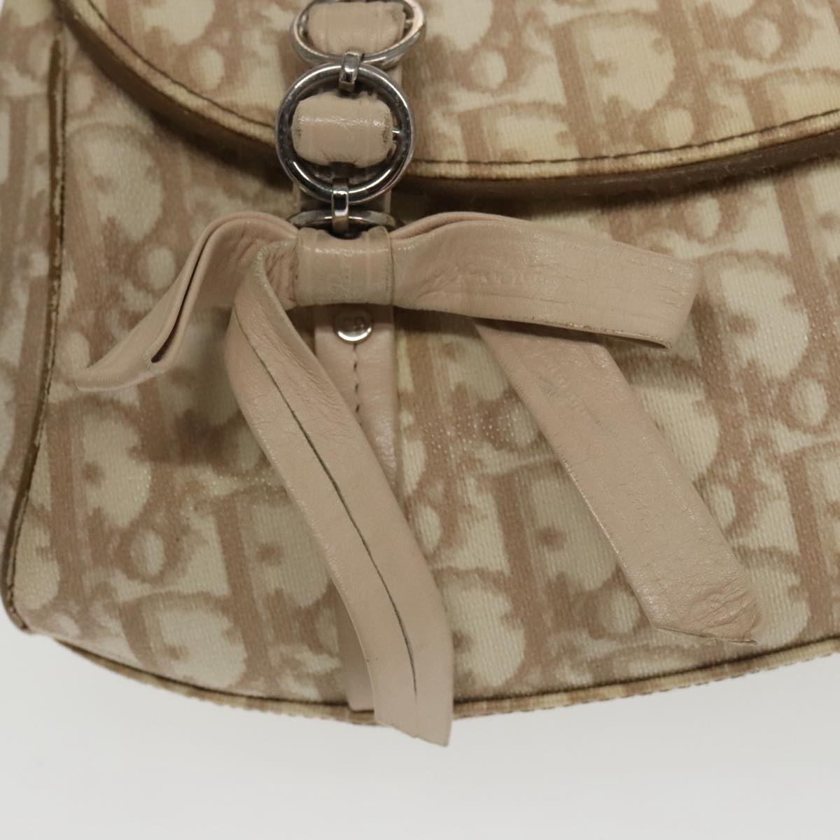 Christian Dior Trotter Canvas Romantic Hand Bag PVC Beige Silver Auth 100673