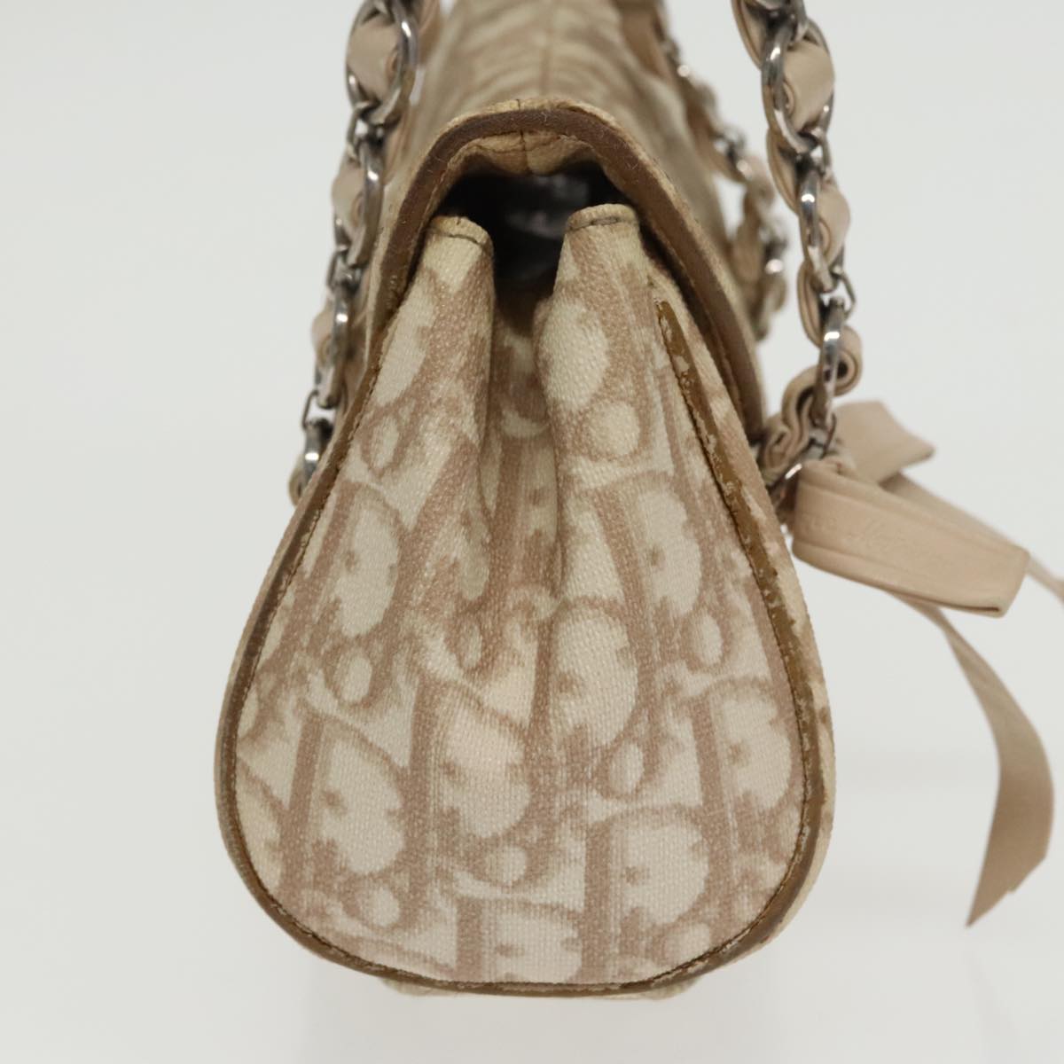 Christian Dior Trotter Canvas Romantic Hand Bag PVC Beige Silver Auth 100673