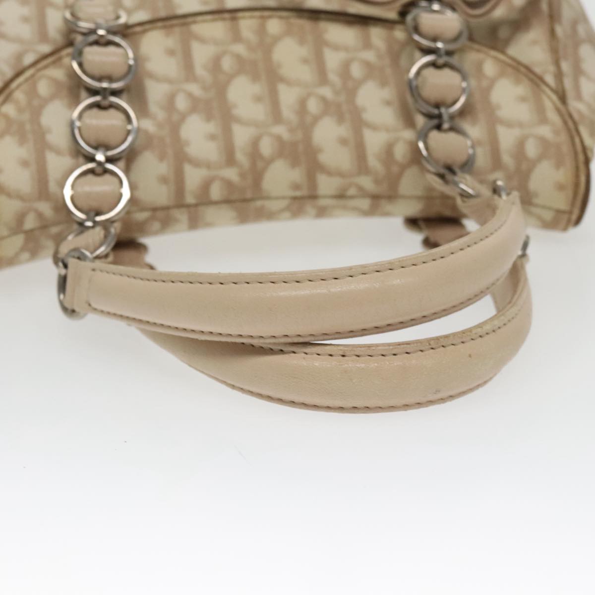 Christian Dior Trotter Canvas Romantic Hand Bag PVC Beige Silver Auth 100673