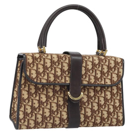 Christian Dior Trotter Canvas Hand Bag Beige Brown Gold Auth 100674