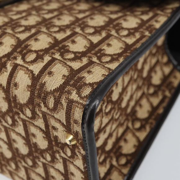 Christian Dior Trotter Canvas Hand Bag Beige Brown Gold Auth 100674
